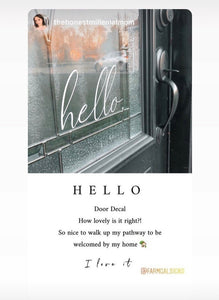 Front Door Welcome or Hello Decal